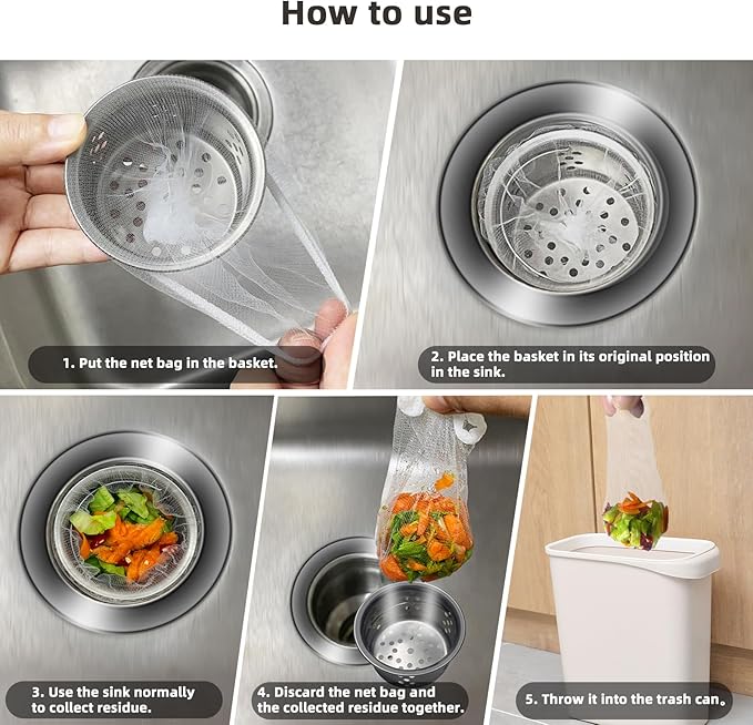 XMALL Disposable Residue Filtering Bag 200 PCS, Suitable For Collecting Garbage And Debris From Kitchen Sinks And Bathroom Drains To Prevent Blockages In Waterways, Kitchen Essentials Sink Filter Nets