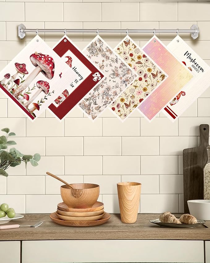 Miss Adola Kitchen Swedish Dishcloths with Hooks - 6 Pack Reusable Dish Cloths for Washing Dishes Fast Drying Cute Fun Swedish Dish Towels Washable Cleaning Sponge, Red Swamm