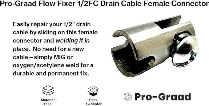 1/2FC Flow Fixer | 1/2” Drain Cable Repair End | Weld-On Female Slotted Connector Bit for Broken Drain Cleaning Machine Cables | Fits All 1/2” O.D. Drain Cables