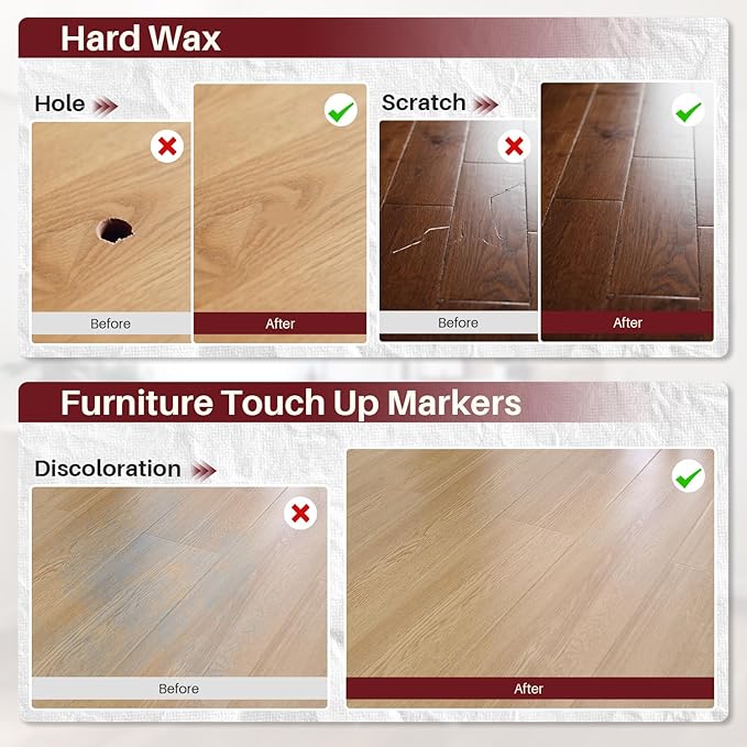 Laminate Floor Repair Kit with Heat Pen, 6 Colors Linoleum Repair Kit Floor Hard Wax Furniture Touch Up Marker Scratch Repair Restore Scratch, Crack, Stain, Hole for Wood Floor Door,Cabinet,Table.