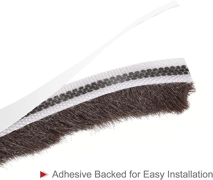 uxcell Weather Stripping Brush, 26ft L x 0.3" W x 0.5" H Self-Adhesive Seal Weatherstrip Sweep Brush Brown for Door Window
