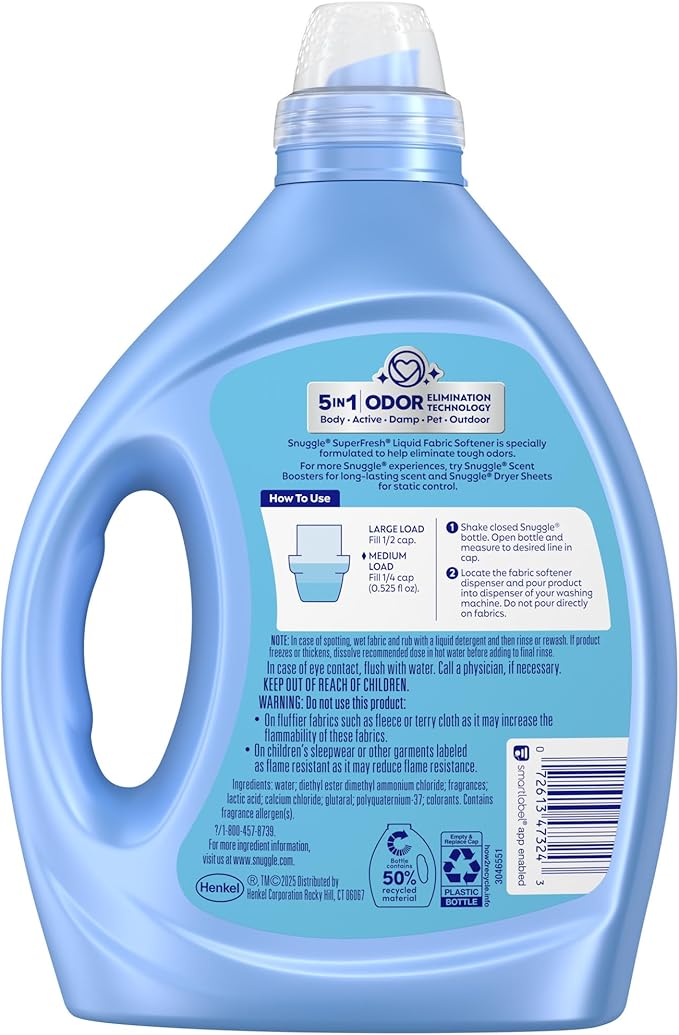 Snuggle SuperFresh Fabric Softener Liquid, Ultra Concentrated, 78.8 Oz, 150 Medium Loads, Morning Breeze Fabric Conditioner, Lasting Scent, Fights Stubborn Odors, Softens, Reduces Static & Wrinkles
