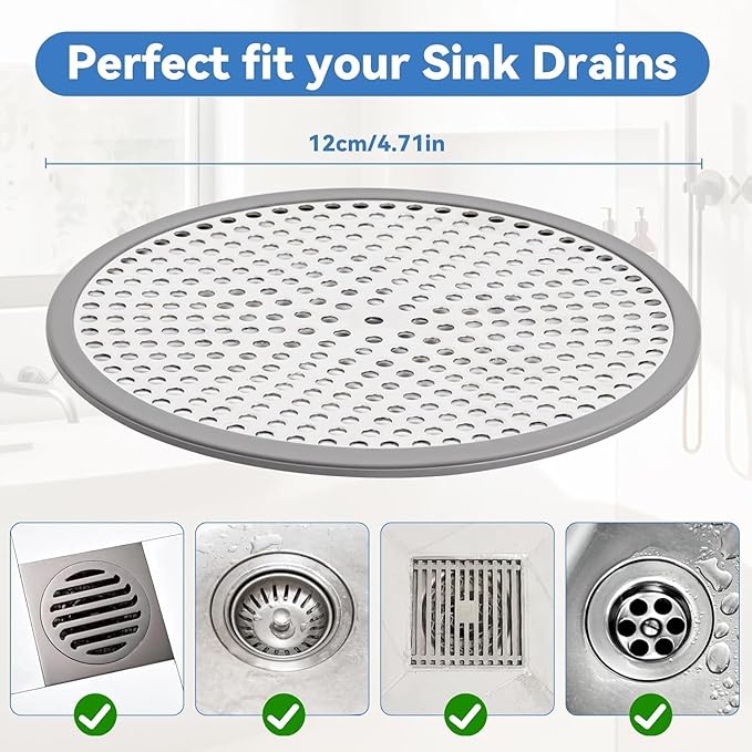 2Pcs Shower Drain Hair Catcher, 4.72" Shower Drain Cover, All-in-One Universal Sink & Shower Drain Strainer, Easy Installation, Stainless Steel and Silicone Bathroom Accessories for Tub, Bathtub