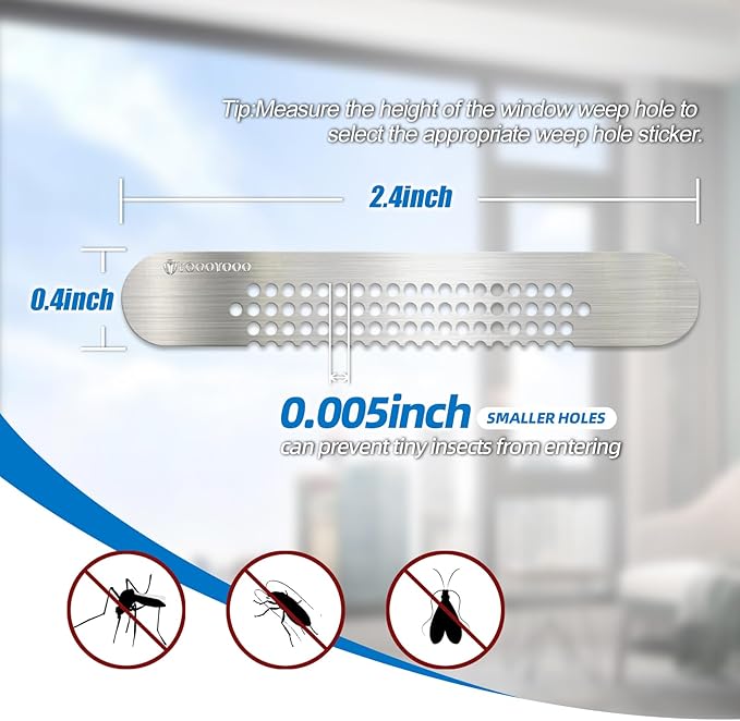 25PCS 304 Stainless Steel More Durable Window Weep Hole Screen Patch Drain Quickly PET Self Adhesive More Sticky & Waterproof (2.36in*0.39in(6cm*1cm))