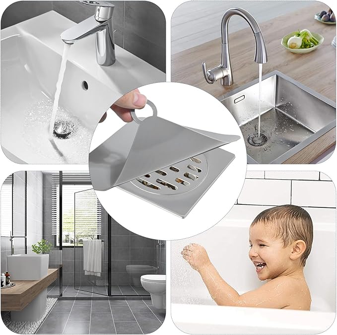 4-Pack Silicone Floor Drain Covers, 6x6 Inch Anti-Odor Mats Deodorizing Plugs, Universal Flat Drain Cover for Shower Tub Stopper, Kitchen, Laundry, Bathroom
