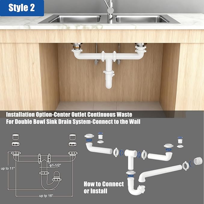 （1 Pack） Yariwiz 1-1/2 inch White Kitchen Sink Drain Kit for Most Kitchen Sink Drain Replacement Tubular Plumbing Pipe Assembly KSD-007W