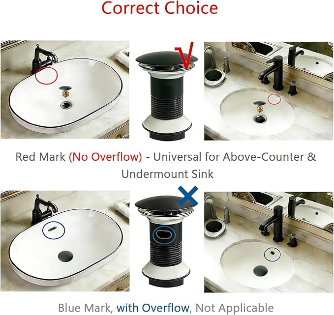 Bathroom Sink Drain, Without Overflow, Pop up Sink Drain Stopper with Strainer Plug for Vessel Sink Lavatory Vanity, SUS 304 Stainless Steel, Matte Black