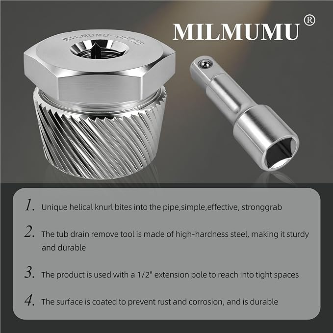 1.5" Tub Drain Extractor Removes Old Broken Stubborn and Rusted Drains with Ease Strong Grab Plumbing and Rusted Drains with Ease Strong Grab Plumbing（ M05255 1.5")-1PACK