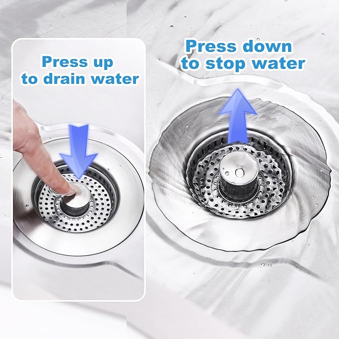 2 Pack Kitchen Sink Drain Strainer & Stopper with Basket, Stainless Steel Drain Plug Cover Catcher for Food Waste - Sink Accessories for Home or Kitchen Sink Shroom Fit US Standard 3-1/2'' Drain Hole