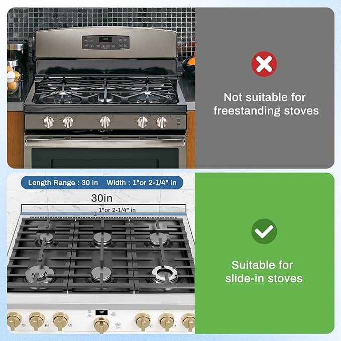 30" Slide-in Range Rear Filler Kit W10113901A with 2pcs Silicone Stove Gap Covers, Cooktop Trim Kit Between Stove and Backsplash for Whirlpool & Most Brand, 316 Stainless Steel (Black)