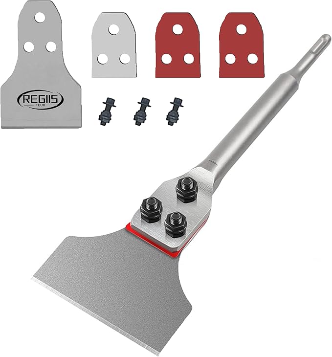 SDS Plus Floor Scraper 3 in. x 12 in. Wide Tile Flooring Adhesives Remover, Thinset Removal Tool Chisel Bit with Spare Blades for Rotary Hammer Drill