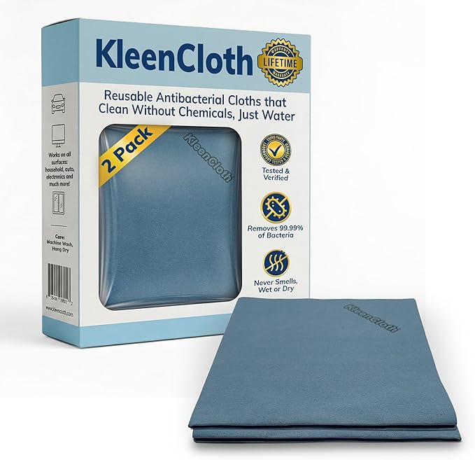 Reusable Antibacterial Cleaning Cloths – Removes 99.99% of Bacteria with Just Water | Silver-Embedded, Chemical, Odor, Streak & Scratch-Free for All Surfaces | 2 Pack