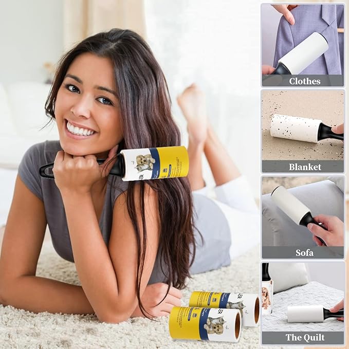 WulaWindy Lint Roller Pet Hair Remover - Extra Sticky Lint Remover Rollers for Clothes Sofa Carpet Pet Hair Dirt Removal - 8 Pack Refills