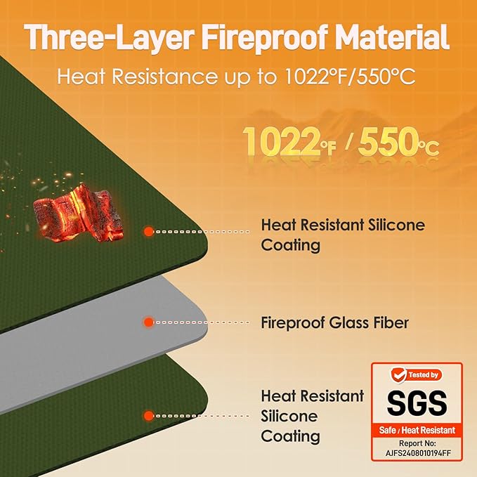 Heat Resistant Mats for Countertop and Grill Table, Fireproof Grill Mats for Outdoor Grill, Portable Charcoal Grill, Gas Grill, Pizza Oven Compatible with Blackstone, Ninja 24x36x0.04in, Green