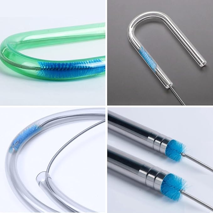 Flexible Long Drain Brush, Double Elastic Ended Nylon Cleaner Hose Tube Pipe Brush 67 inch Stainless Steel and 2 Pcs of 8 inch Straw Cleaning Brush (Blue)