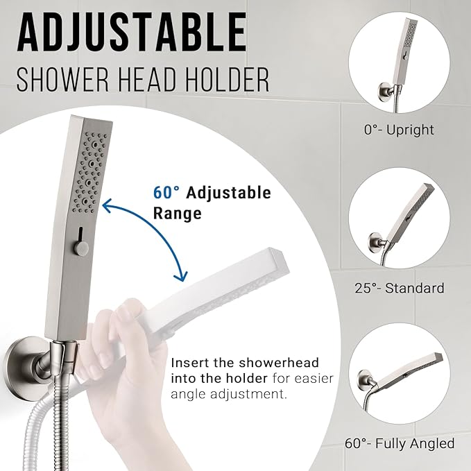 G-Promise All Metal Handheld Shower Head Holder, Adjustable Wall Mount Shower Wand Bracket, Strong Adhesive Disc Mount or Drill Installation (Round, Brushed Nickel)