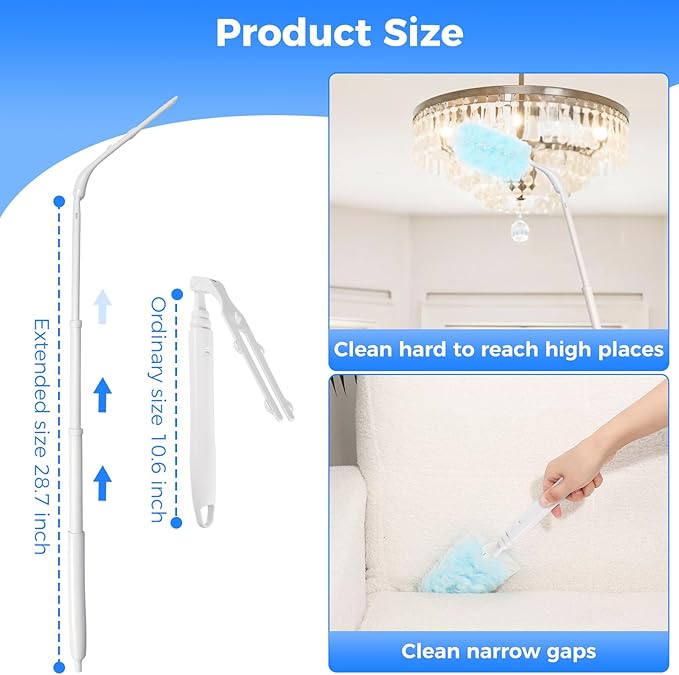 2 Replacement Handles Compatible with Swiffer Duster Refill, Long Extended Handle with Multi Surface 270 Degree Rotation, Removal Duty Duster Handles with Telescopic Extended Pole for Home Cleaning