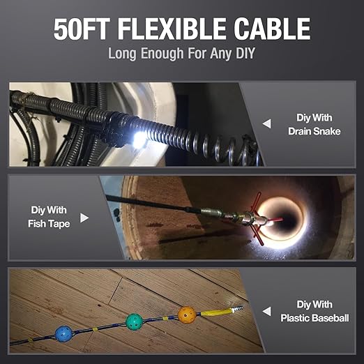 Teslong 50FT USB-C Borescope Camera with Light, Only Compatible with iPhone 15/16/17 Android Phones, 50 ft Flexible Waterproof Endoscope for DIY Pipe Inspection with Drain Snake