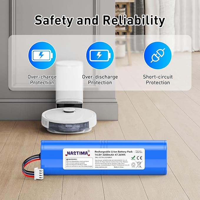 NASTIMA 14.8V 3200mAh 47.36Wh Li-ion Battery Compatible with Ecovacs Deebot N8, Deebot N8 Pro, Deebot N8+, Deebot N5, Deebot T5 Neo, Ozmo 900, Ozmo 920, Ozmo 930, Replacement Battery with BMS