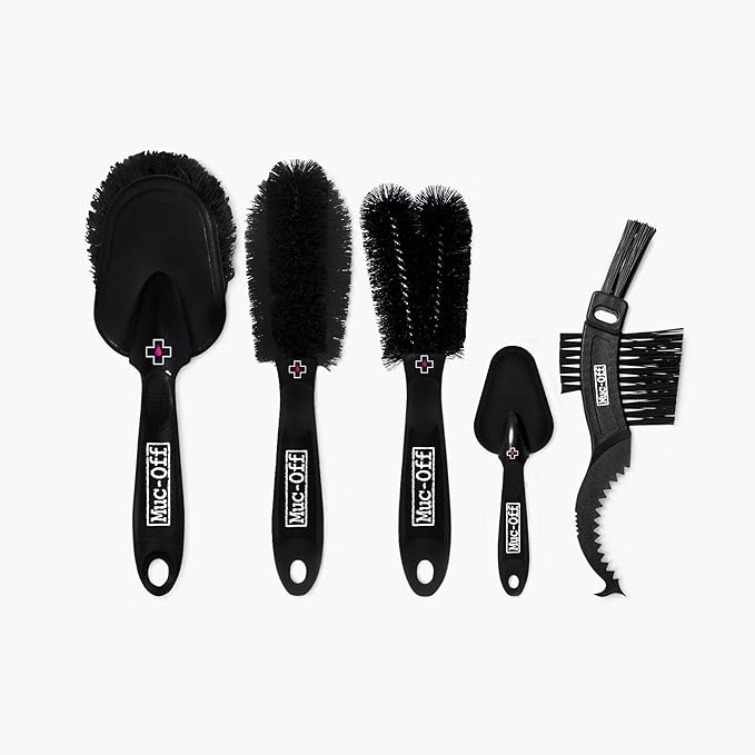 Muc-Off 206 5 Piece Premium Brush Kit - Includes 5 Bike Cleaning Brushes With Durable Nylon Bristles And Ergonomic Rubberised Handles To Minimise Impact