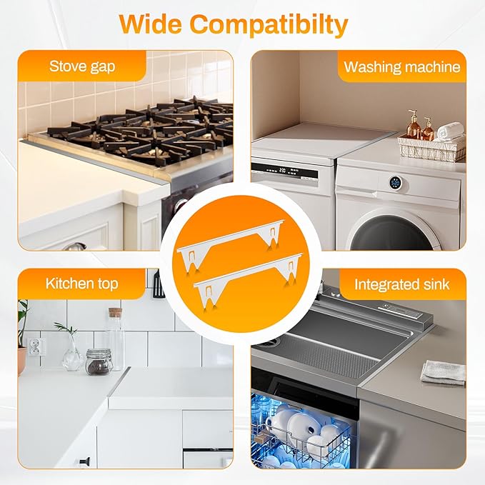 2PCS Stove Gap Covers Stainless Steel, Stove Gap Filler, Oven Gap Filler, Oven Side Gap Filler, Range Trim Kit, Heat Resistant and Easy to Clean, Length 23.4" Width 0.79"(Silver)