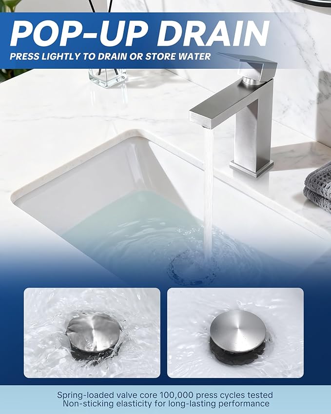 ARCORA Bathroom Sink Drain with Overflow 2 Pack, Brushed Nickel Pop Up Drain Stopper Vanity Vessel Sink Clicker Drain Stopper