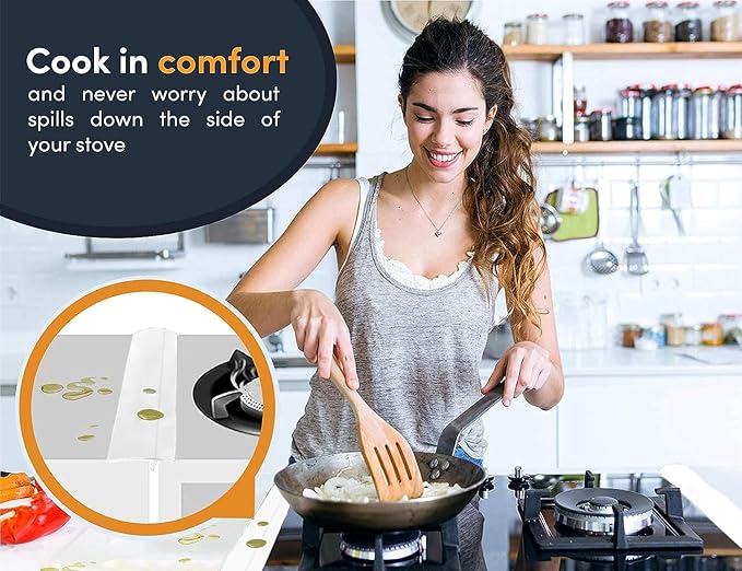 Linda’s Essentials Silicone Stove Gap Covers (2 Pack), Heat Resistant Oven Gap Filler Seals Gaps Between Stovetop and Counter, Easy to Clean Stove Gap Guard (30 Inches, White)