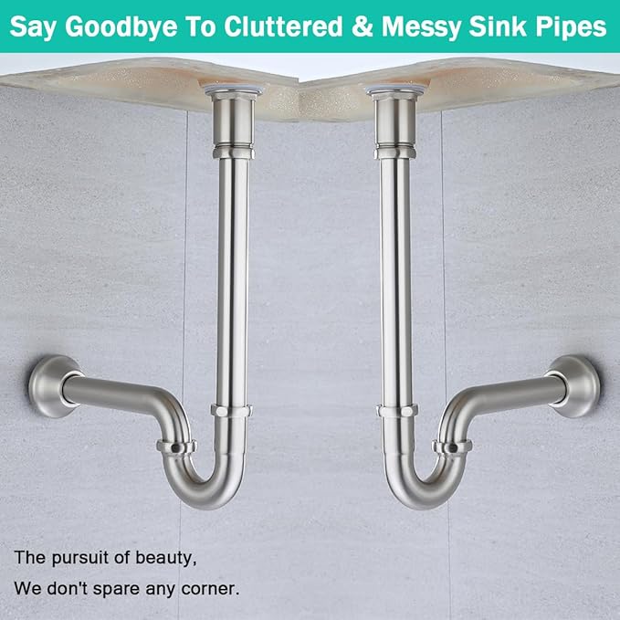 Brass P Trap U-Shape 1 1/4 inch Sink Drain Pipe with Slip Joint Extension Tub,12 inch Vertical Pipe length Adjustable Height Sink Waste Trap Drain Kit,Brushed Nickel,SE83555BN-L