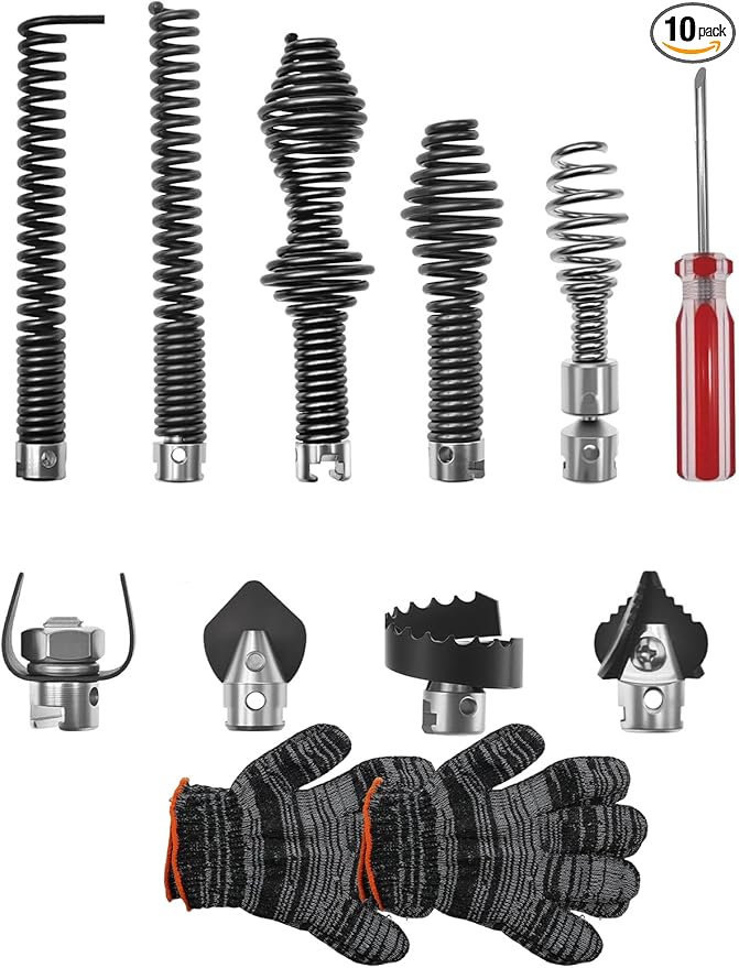 10PCS Drain Snake Cutter and Drain Auger Cutter Kit with Glove Fit for RIDGID C8 Drain Snake Cable 62270/Heavy Duty Cutter/Augers Fit for RIDGID 5/16", 3/8", 5/8" Segmented Drain Cables