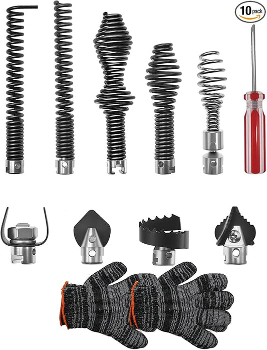 10PCS Drain Snake Cutter and Drain Auger Cutter Kit with Glove Fit for RIDGID C8 Drain Snake Cable 62270/Heavy Duty Cutter/Augers Fit for RIDGID 5/16", 3/8", 5/8" Segmented Drain Cables