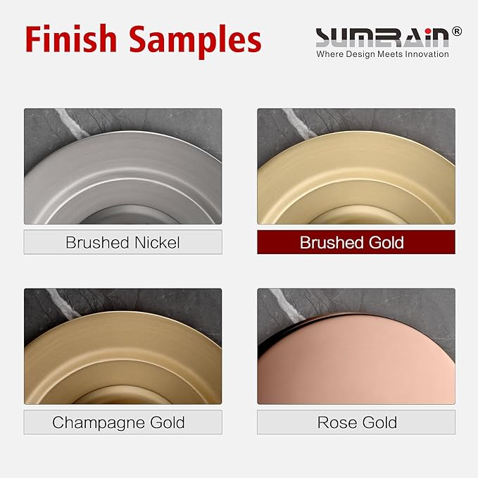 SUMERAIN Brass Pop Up Drain Stopper for Bathroom Sink with Overflow, Brushed Gold