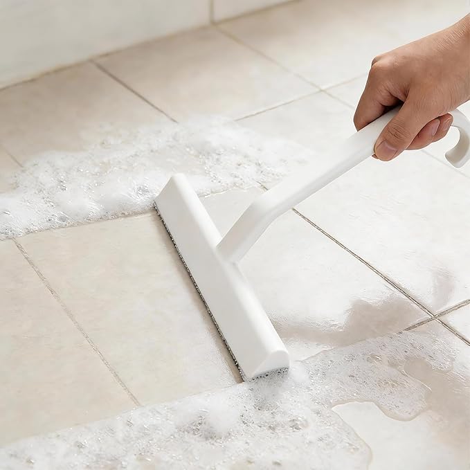 Shower Squeegee for Glass Doors - Squeegee for Shower Glass - All-One-Piece Silicone Cleaner with Built-in Hook for Bathroom, Glass, Mirror, Tile, Car & Kitchen (White)