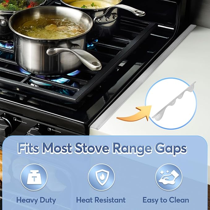 Stove Gap Covers, 2Pcs Stainless Steel Stove Guard, Adjustable Stove Gap Filler for Kitchen Counter Side Gap, 13.8" to 27.5" - Silver