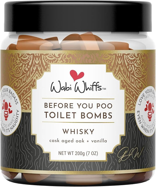 Wabi Whiffs Fizzing Toilet Bombs – Whiskey | Natural Bathroom Deodorizer | Odor Eliminator Tablets For Freshness & Cleanliness | Eco-Friendly Septic Safe Tablets | 60 Count |