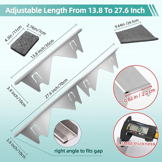 Windspeed 2 Pack Stove Gap Covers Stainless Steel Stove Counter Gap Cover for Stove Gap Filler Gap Covers Between Stove and Counter Edge Gap Cover Length 13.8" to 27.6"