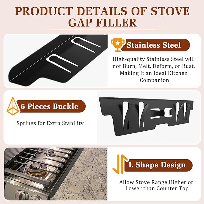 Stainless Steel Stove & Counter Top Gap Covers - Oven Gap Filler Kit 23.4" - Heat Resistant Slide-in Range Trim Guard for Seamless Kitchen Accessories Easy Clean