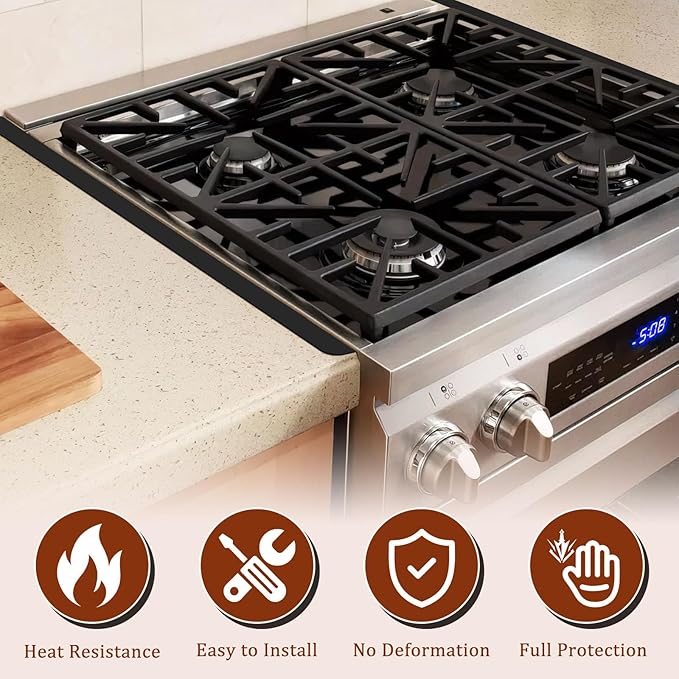 2 Pack Expandable Stainless Steel Stove Gap Covers (13.8"-27.6"), Retractable Fill the Gap Between Stove & Counter Top with Heat Resistant Range Trim & Guard, Slide-in Seamless Kitchen Accessory Kit