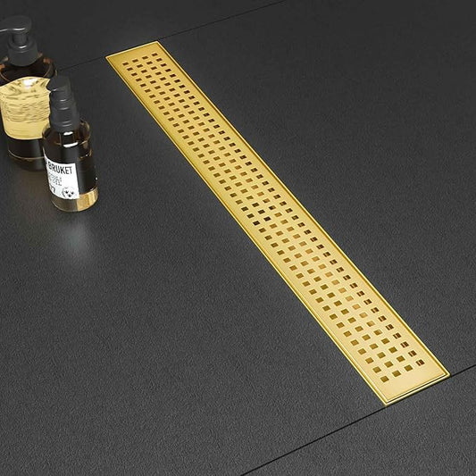 SaniteModar Linear Shower Drain, Gold Shower Drain 60 inch with Removable Grate, Brushed 304 Stainless Steel Shower Floor Drain Include Hair Catcher and Leveling Feet