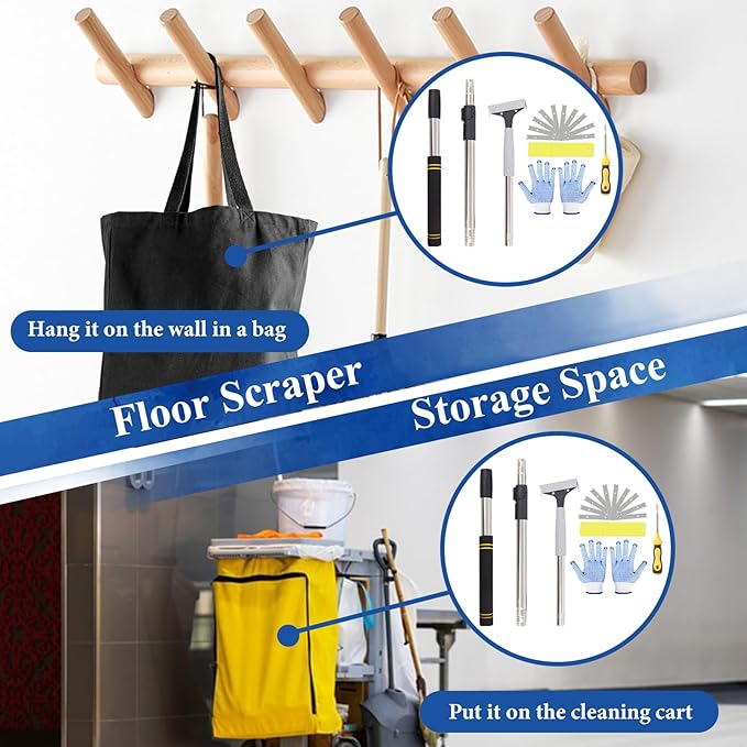 4"Razor Blade Floor Scraper with Long Handle,61in Adjustable Floor Scraper Heavy Duty with 10PCS Extra Metal Blades Paint Scraper for Cleaning Stickers Gum Glass Wall Tile (Silvery 52in)