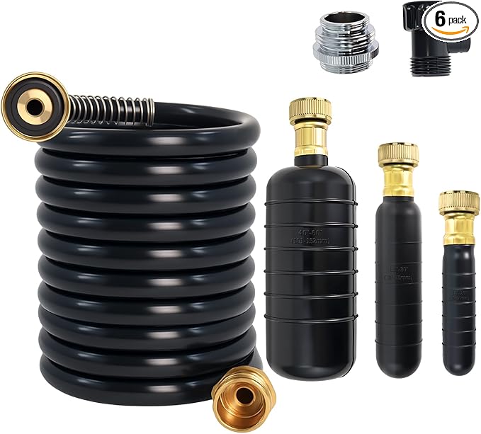Drain Cleaning Bladder Kit, Including 3 Sizes Rubber Bladders, 10 Ft Retractable Hose, Brass Faucet Adapter & Shut-Off Valve, Durable Drain King Style Tool for Pipe & Sewer Unclogging (6 pcs)