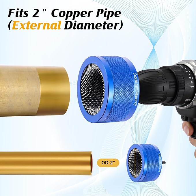2" Copper Pipe Cleaner for Drill Set Includes External Stainless Steel Wire Bore Brushes, Internal Tube Cleaning Brushes, Replacement Plumbing Tools (3 Pcs)