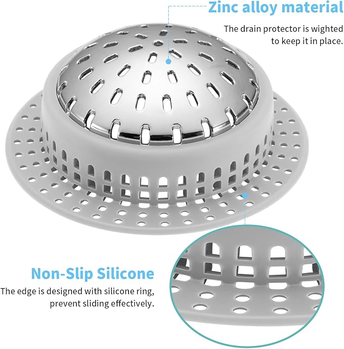 Shower Drain Hair Catcher, Shower Drain Cover, Bathtub Drain Hair Catcher for Pop-Up & Regular Drains (Pack of 2)