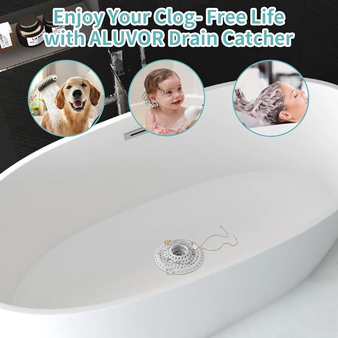 Aluvor Bathtub Drain Hair Catcher,Silicone Tub Hair Catcher Drain Protector,All-in-one Shower Hair Drain Catcher Strainer for 1.48'' to 1.76'' Regular Drains, 3PCS/Grayish-White