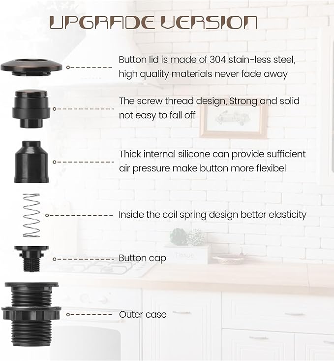 Garbage Disposal Air Switch Kit Sink Top Waste Disposal Long Stainless Steel Oil Rubbed Bronze On/Off Air Button Food and Waste Disposals Part by Etoolcity, UL Listed