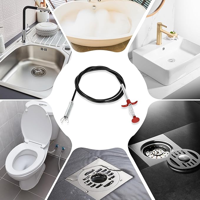 Drain Snake, 63-Inch Drain Clog Remover Tool, Flexible Grabber Claw for Bath Tub, Toilet, Kitchen Sink & Sewer