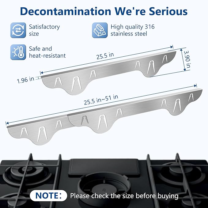 Stainless Steel Stove Gap Covers 25.5~51 Inch Retractable, Range Trim Kit Between Stove Top and Counter Heat Resistant & Easy to Clean Oven Gap Filler by BOGDA Silver (2 Packs)