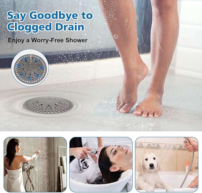ZOOY Shower Drain Hair Catcher, 2 Pack 5.5 Inch Silicone Drain Cover (New Grey)