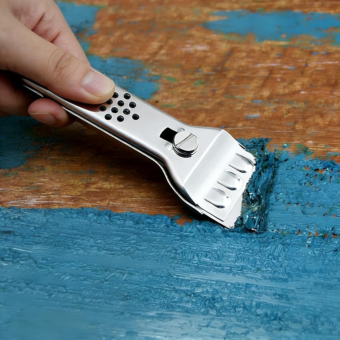 Scraper Tool, Multi Surface Cleaning Tool, Glass Windows Tiles Metal for Stove Tops, Windows, Paint Removal and Adhesive Residues, Silvery, 5.3 Inches, 1 Piece