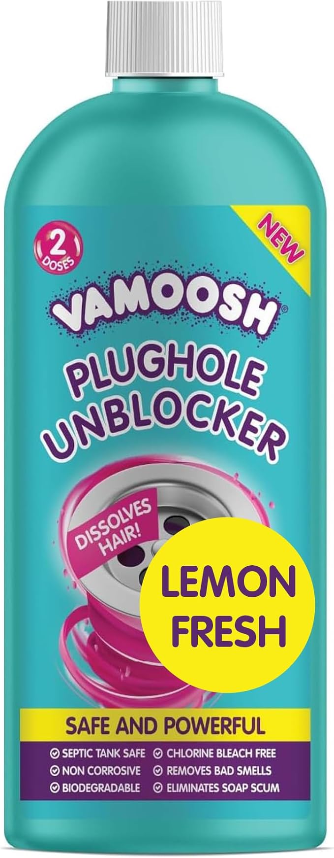 Vamoosh Drain Clog Remover | Dissolves Hair | Bleach-Free Shower & Sink Drain Cleaner | Septic Tank Safe | Fast-Acting | Safe & Powerful | 20fl oz (Pack of 1)
