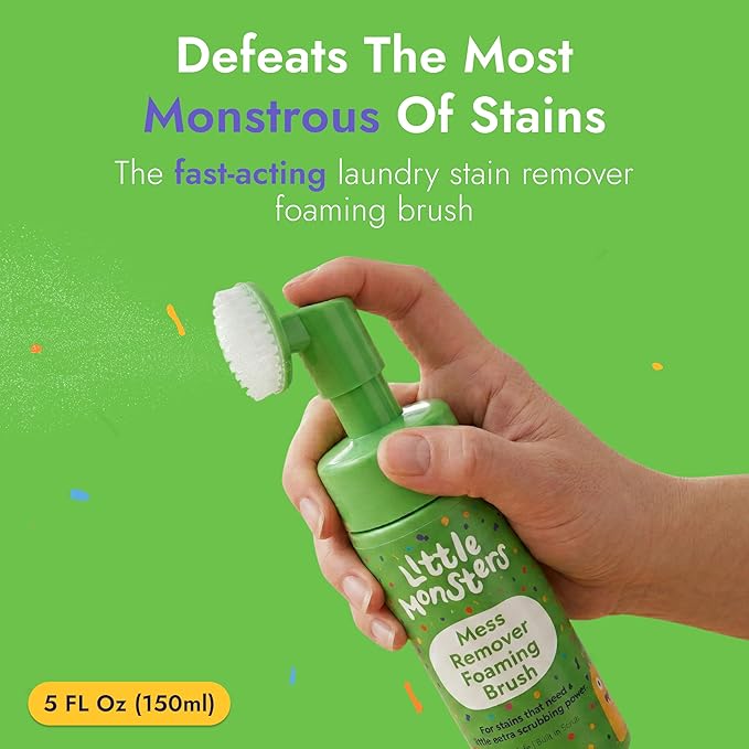 Little Monsters Mess Remover Foaming Brush 5 fl oz (150ml) | Kid-Friendly Laundry Stain Remover Spray, Newborn Essentials & Baby Essentials, For Tougher Stains on Clothes, Shoes, Upholstery, & More